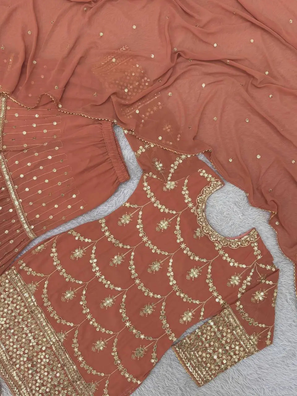 Embroidered Faux Georgette Sharara Set