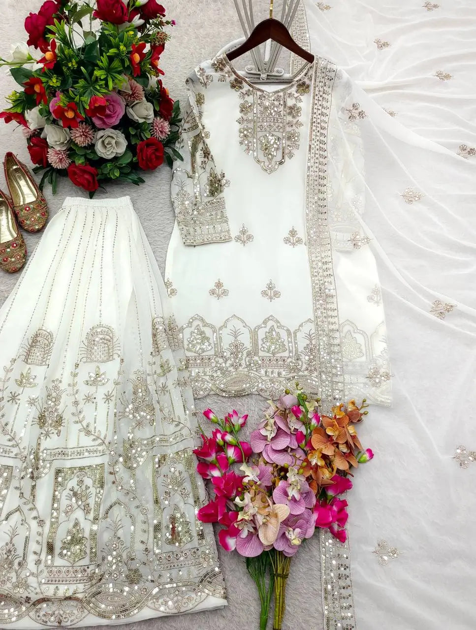 Embroidered Faux Georgette Sharara Set