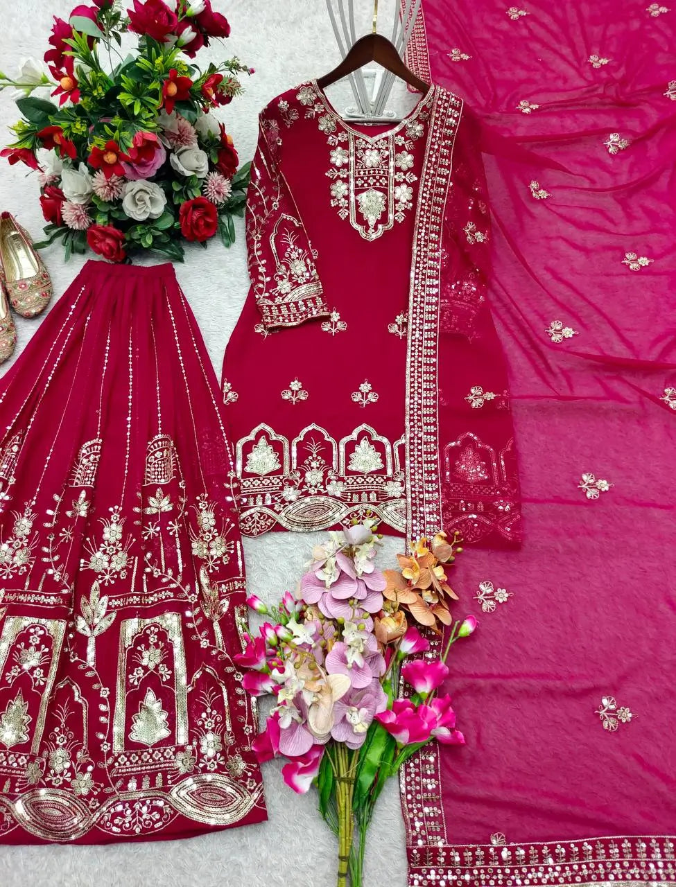 Embroidered Faux Georgette Sharara Set