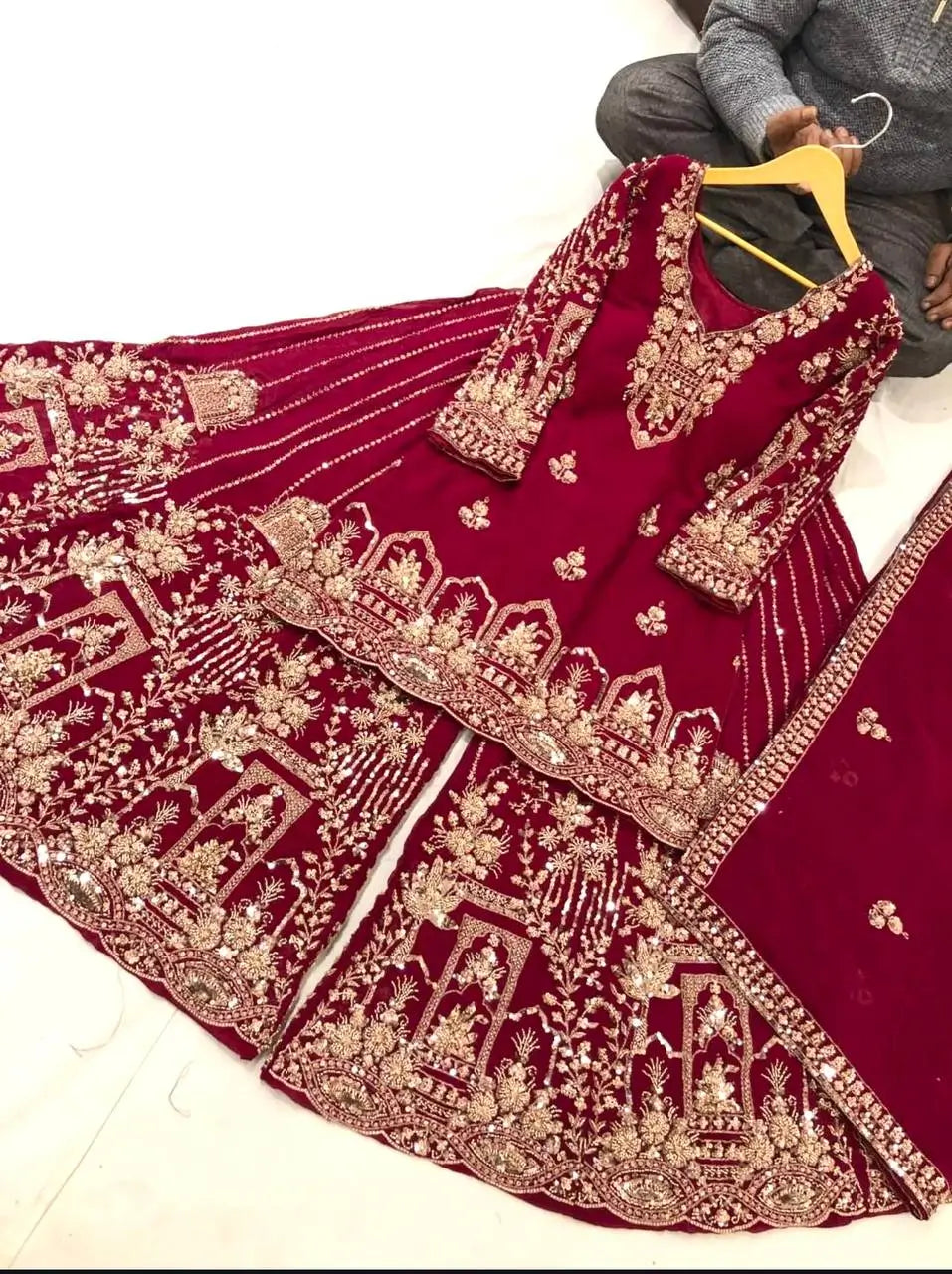 Embroidered Faux Georgette Sharara Set