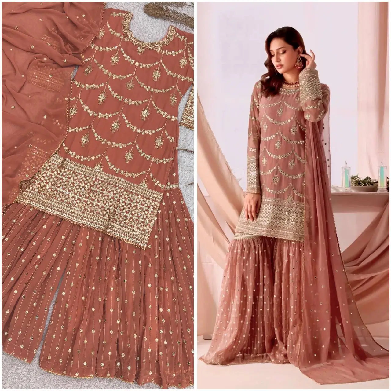 Embroidered Faux Georgette Sharara Set