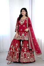 Embroidered Faux Georgette Sharara Set