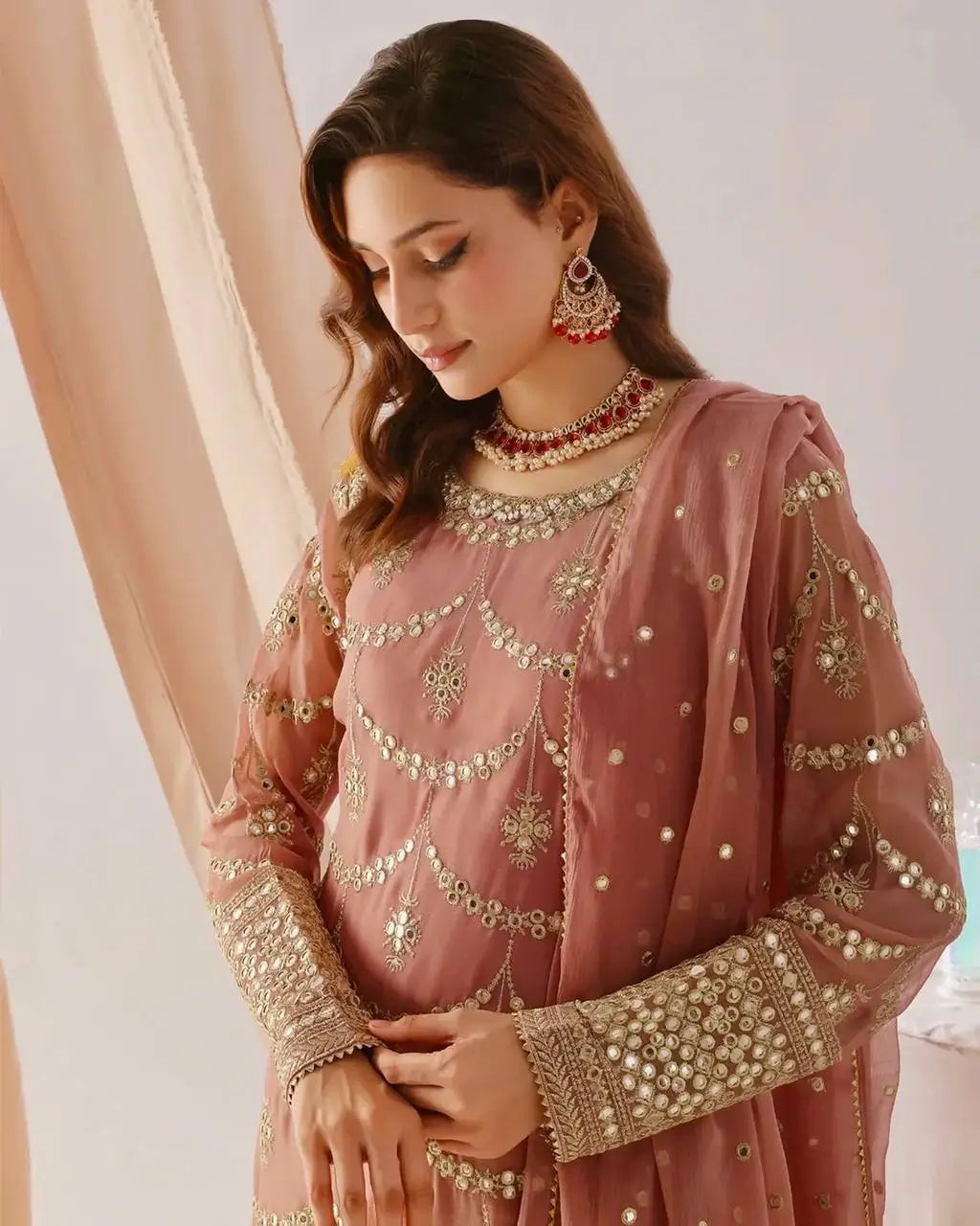 Embroidered Faux Georgette Sharara Set