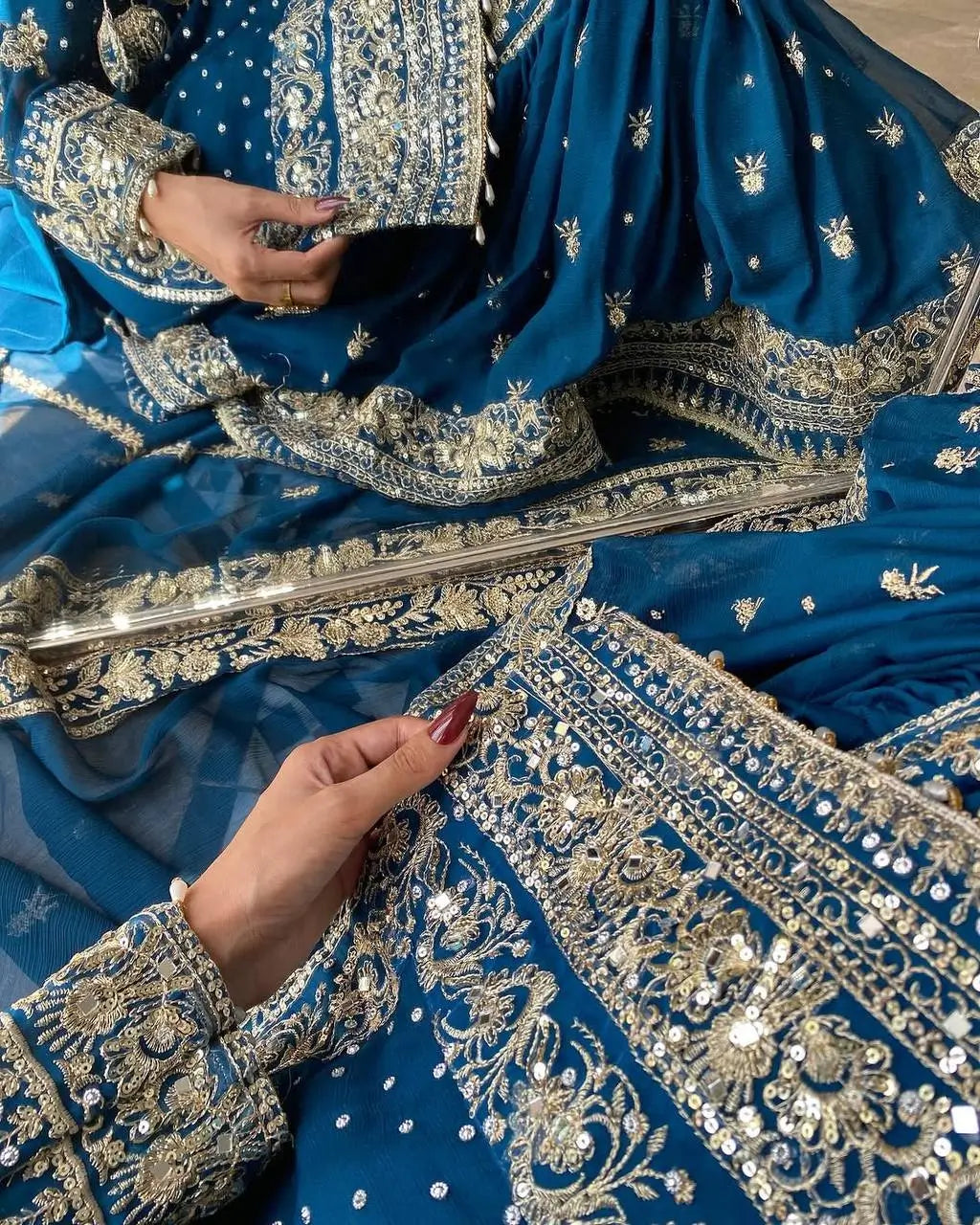 Embroidered Faux Georgette Sharara Set