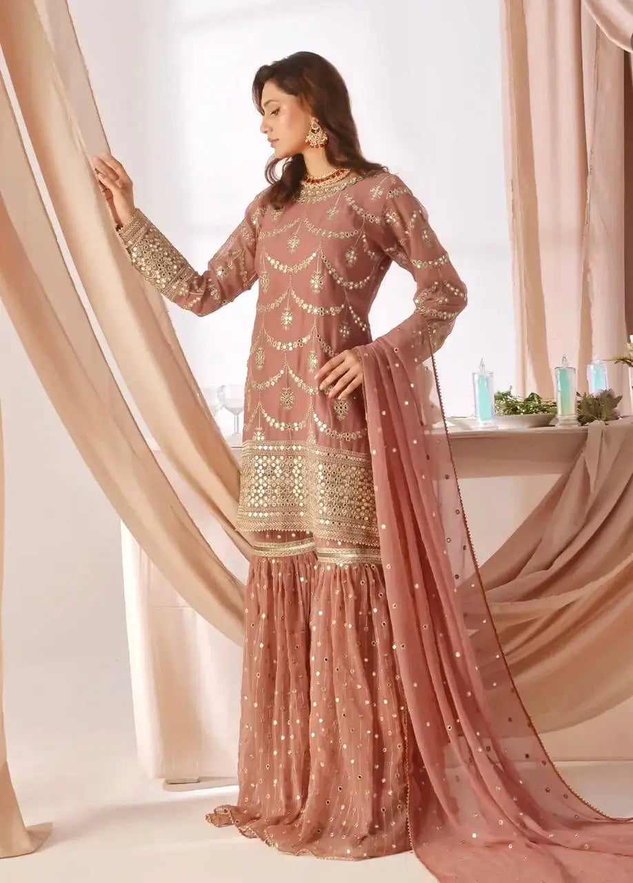 Embroidered Faux Georgette Sharara Set