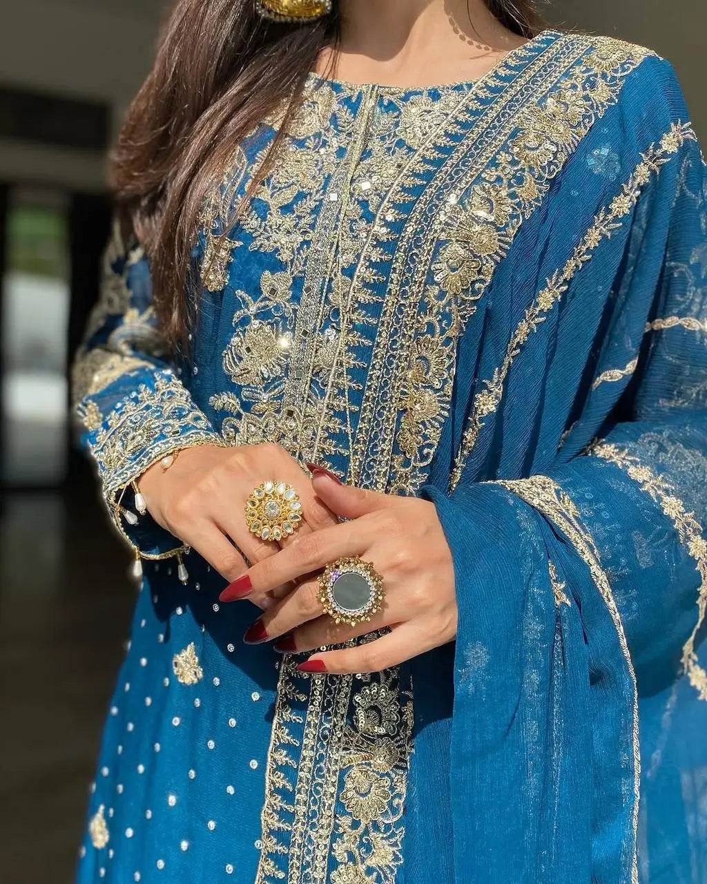 Embroidered Faux Georgette Sharara Set