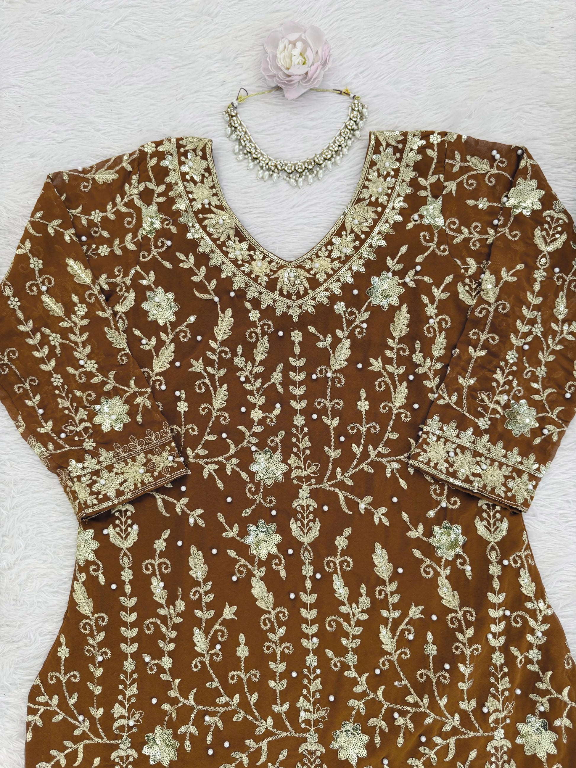 Embroidered Faux Georgette Sharara Set