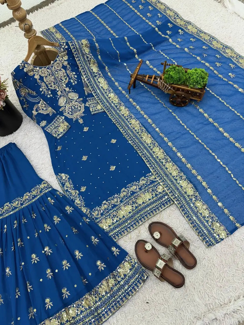 Embroidered Faux Georgette Sharara Set