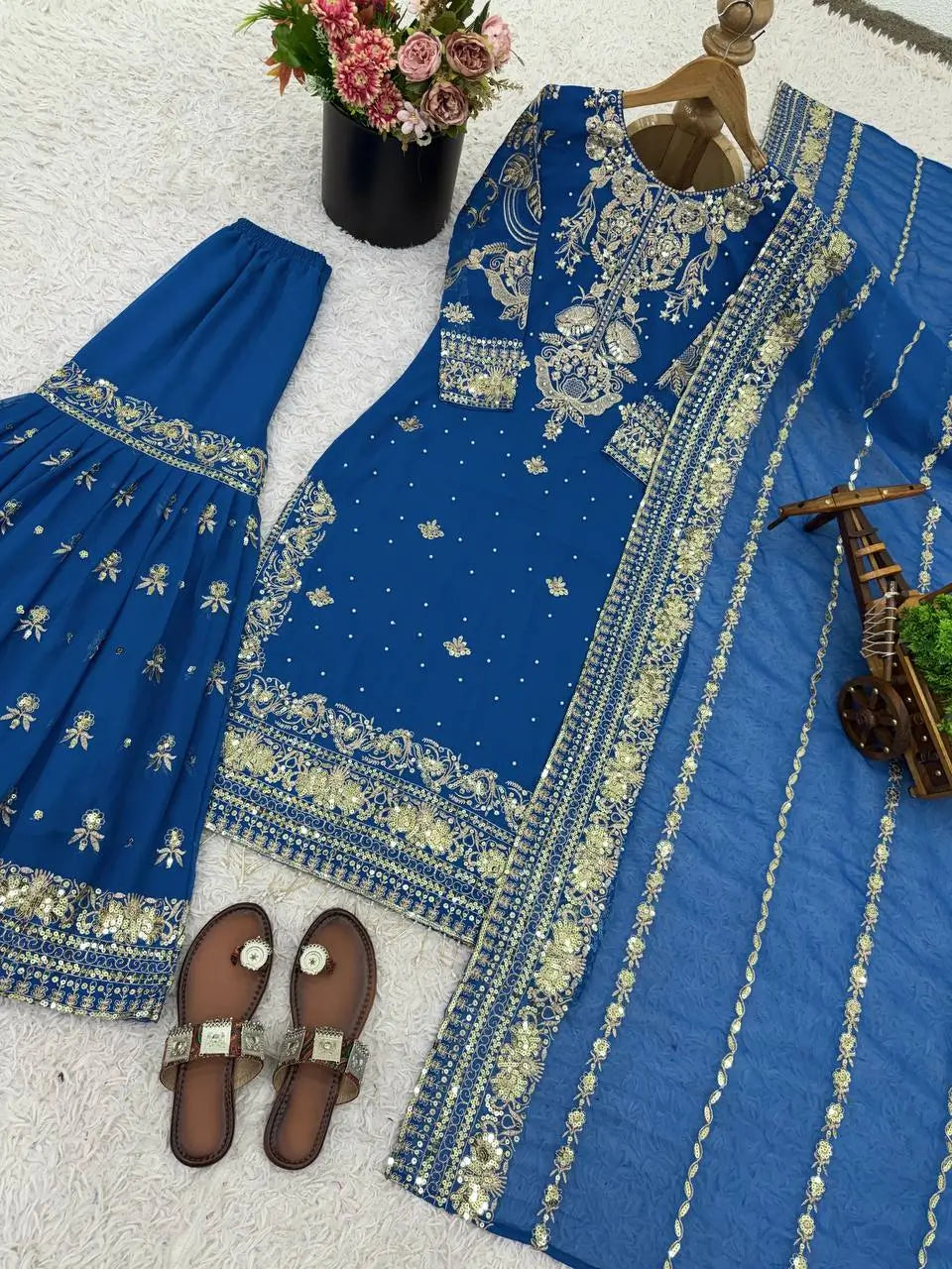 Embroidered Faux Georgette Sharara Set