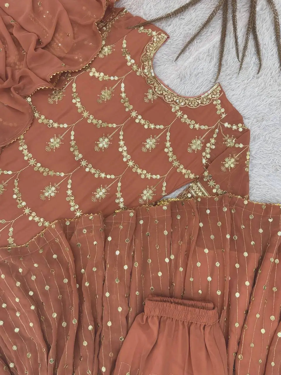 Embroidered Faux Georgette Sharara Set