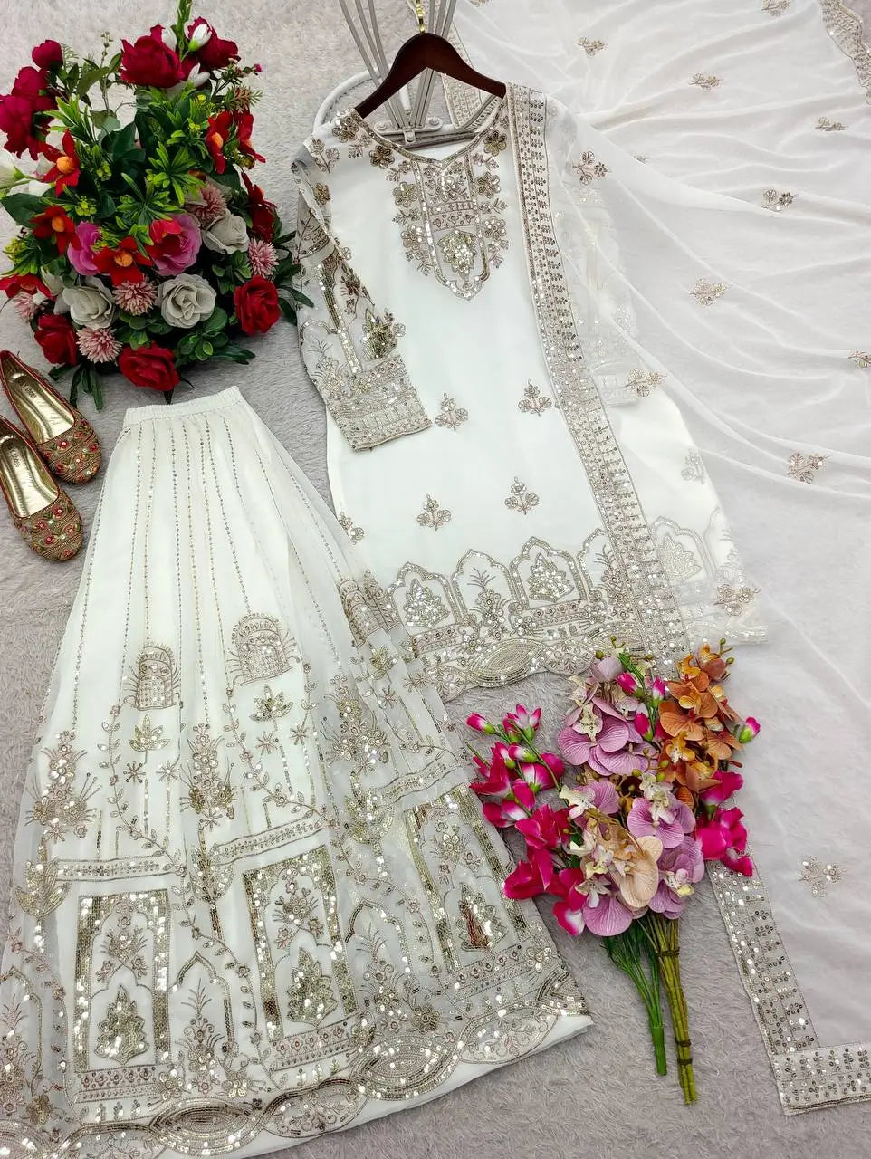 Embroidered Faux Georgette Sharara Set