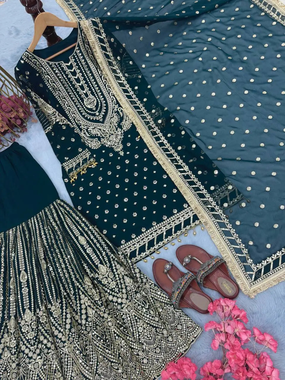 Embroidered Faux Georgette Sharara Set with Dupatta