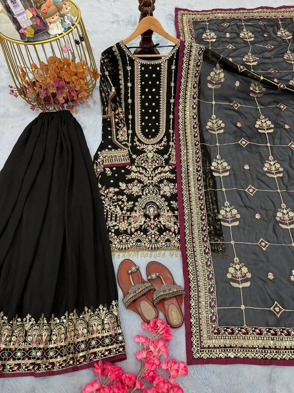 Embroidered Faux Georgette Sharara Set with Dupatta
