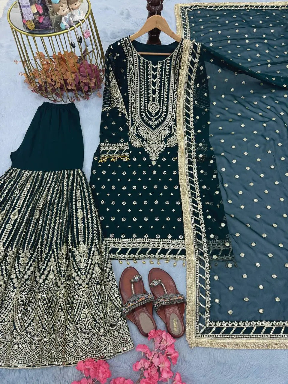 Embroidered Faux Georgette Sharara Set with Dupatta