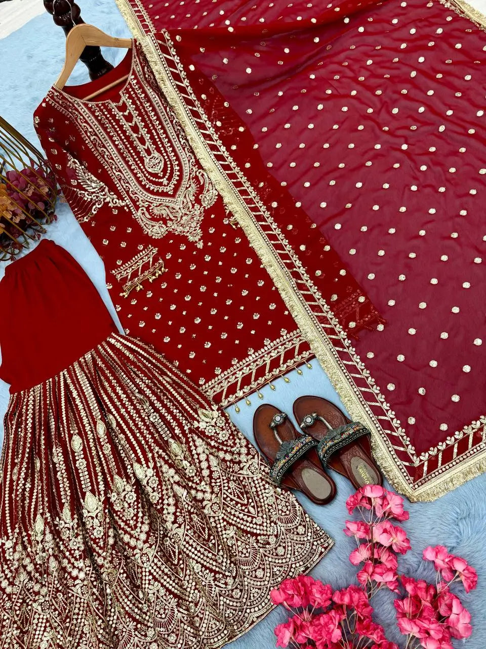 Embroidered Faux Georgette Sharara Set with Dupatta