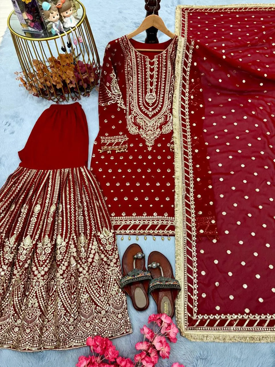 Embroidered Faux Georgette Sharara Set with Dupatta