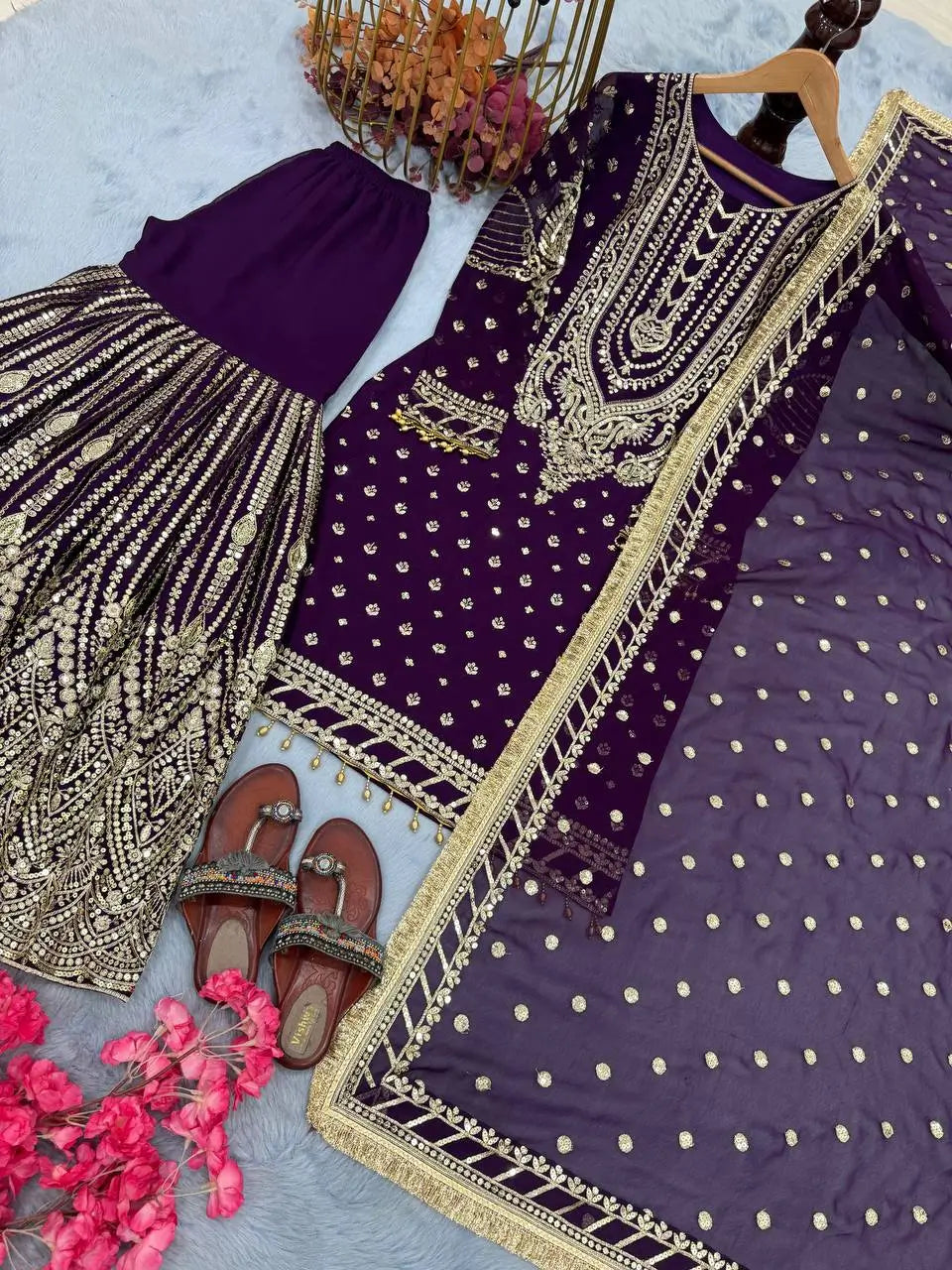 Embroidered Faux Georgette Sharara Set with Dupatta