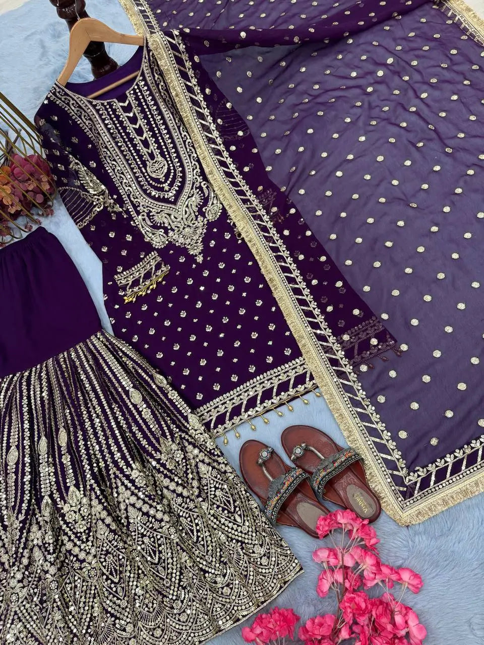 Embroidered Faux Georgette Sharara Set with Dupatta
