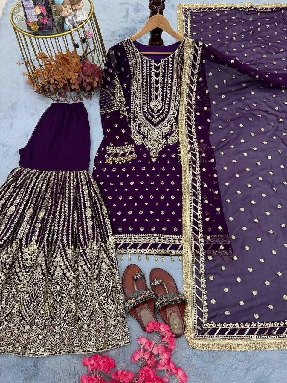 Embroidered Faux Georgette Sharara Set with Dupatta