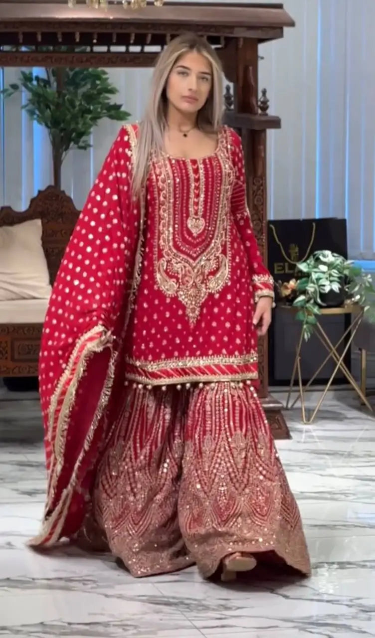 Embroidered Faux Georgette Sharara Set with Dupatta