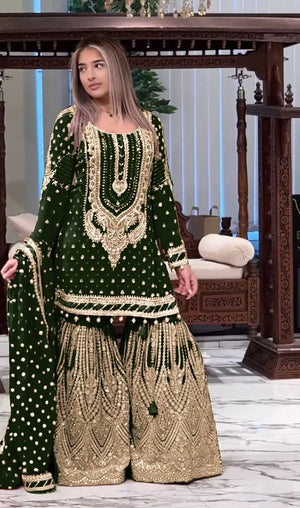 Embroidered Faux Georgette Sharara Set with Dupatta