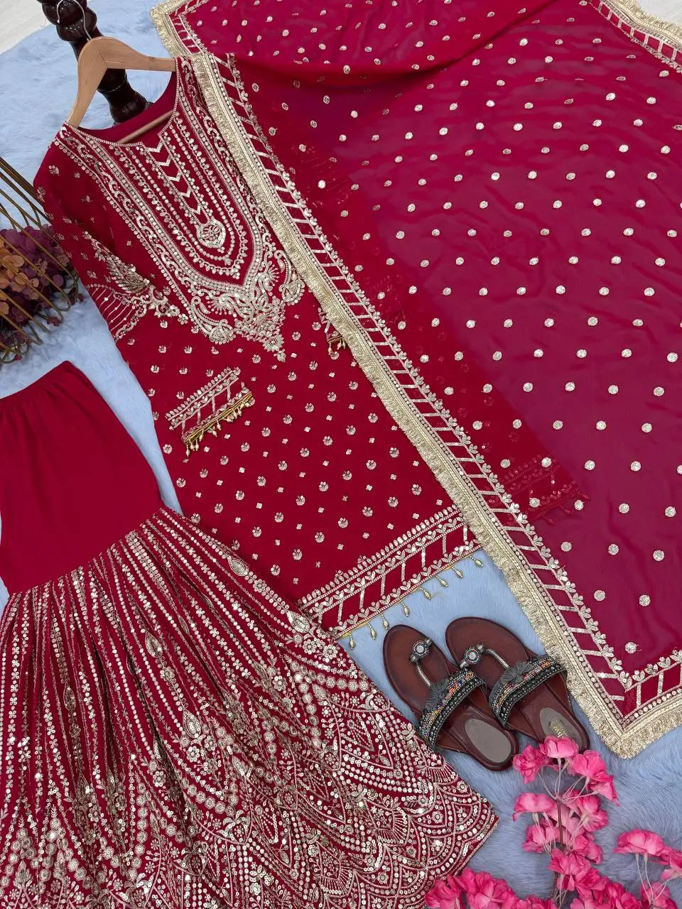 Embroidered Faux Georgette Sharara Set with Dupatta
