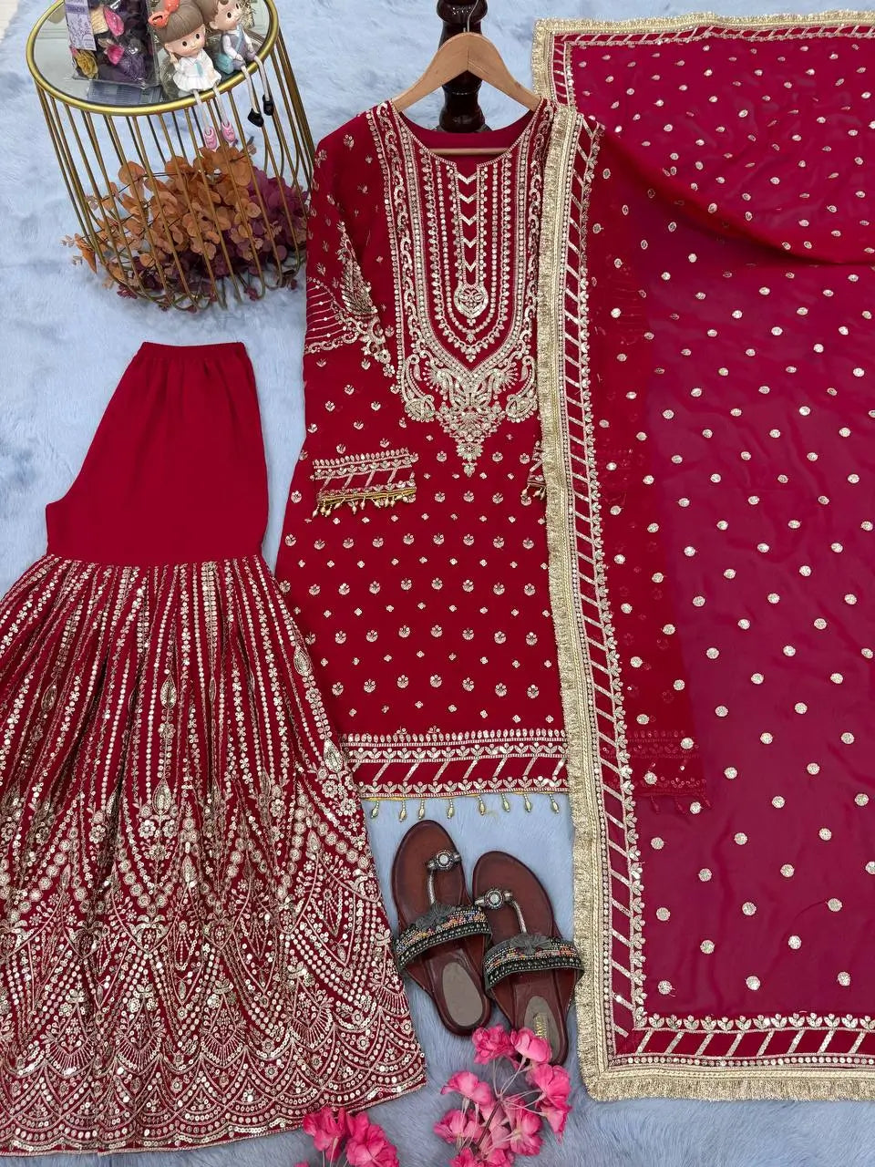 Embroidered Faux Georgette Sharara Set with Dupatta