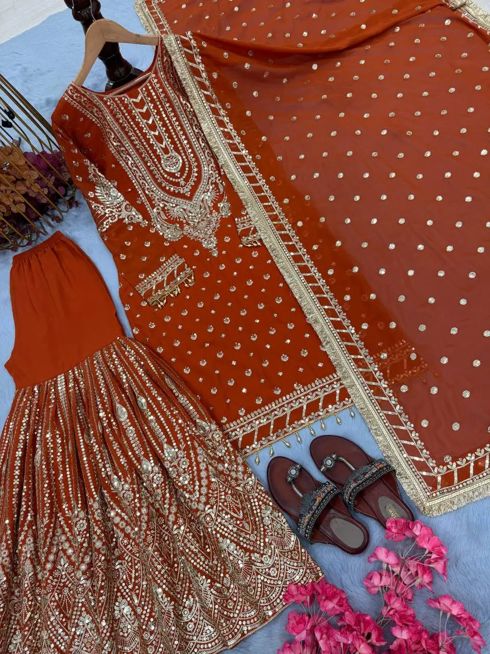 Embroidered Faux Georgette Sharara Set with Dupatta