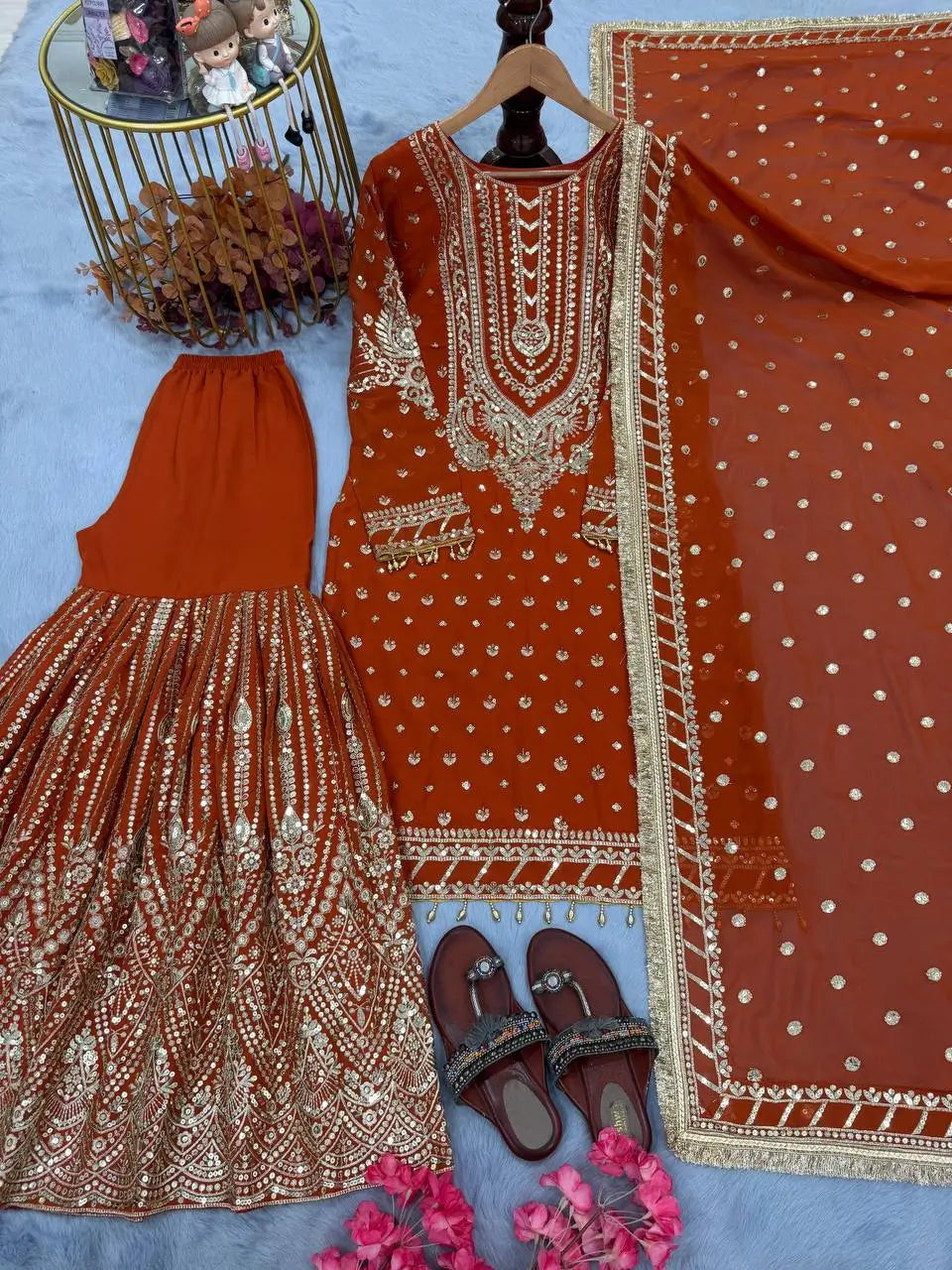 Embroidered Faux Georgette Sharara Set with Dupatta