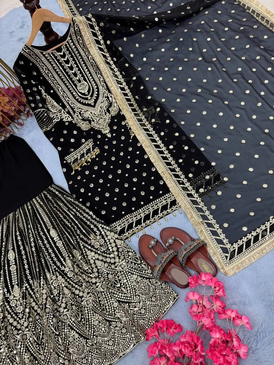 Embroidered Faux Georgette Sharara Set with Dupatta