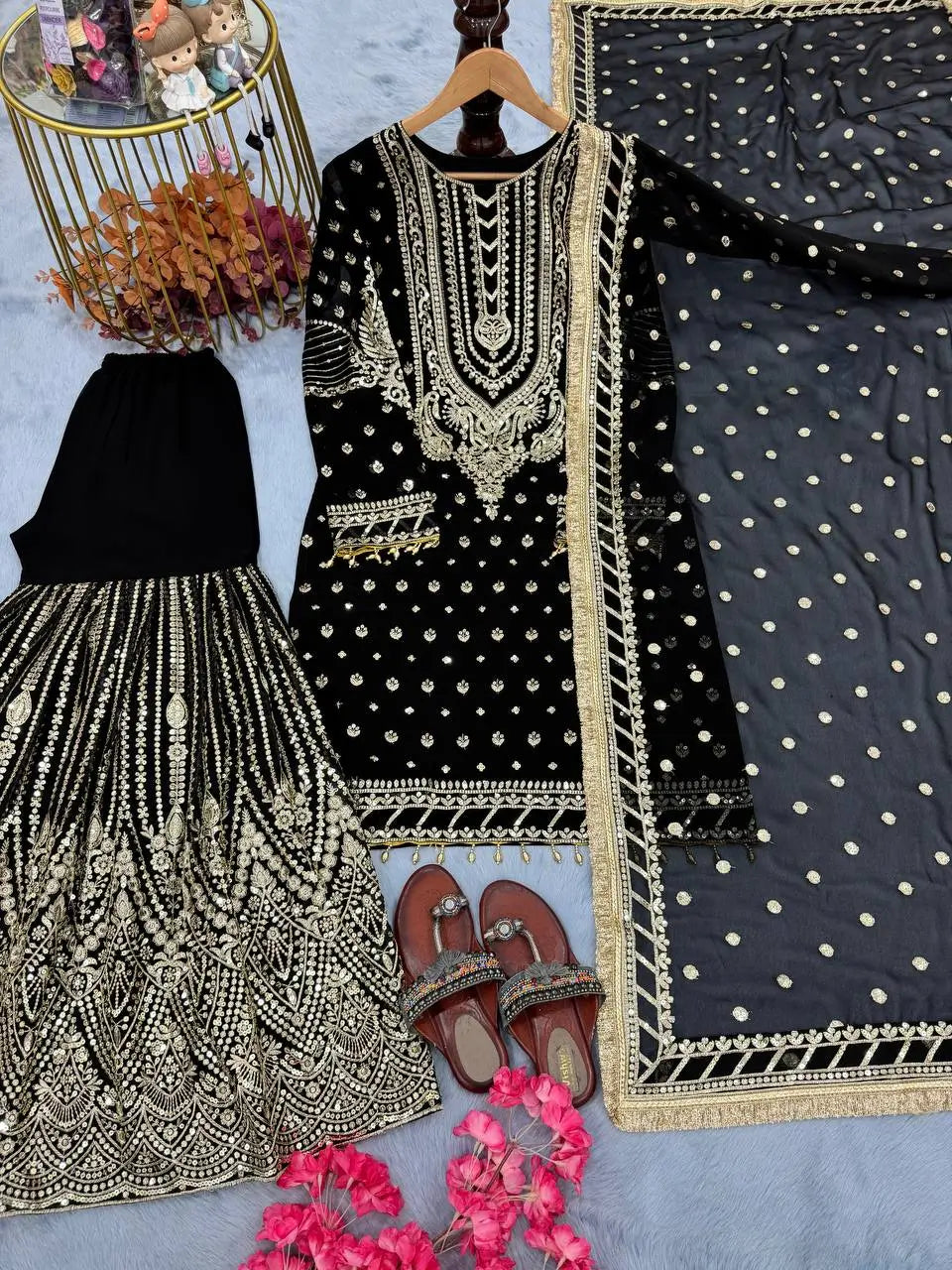 Embroidered Faux Georgette Sharara Set with Dupatta