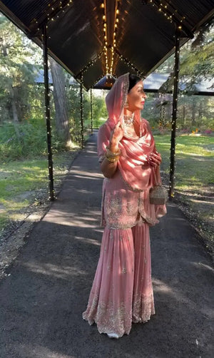 Embroidered Faux Georgette Sharara Set with Dupatta