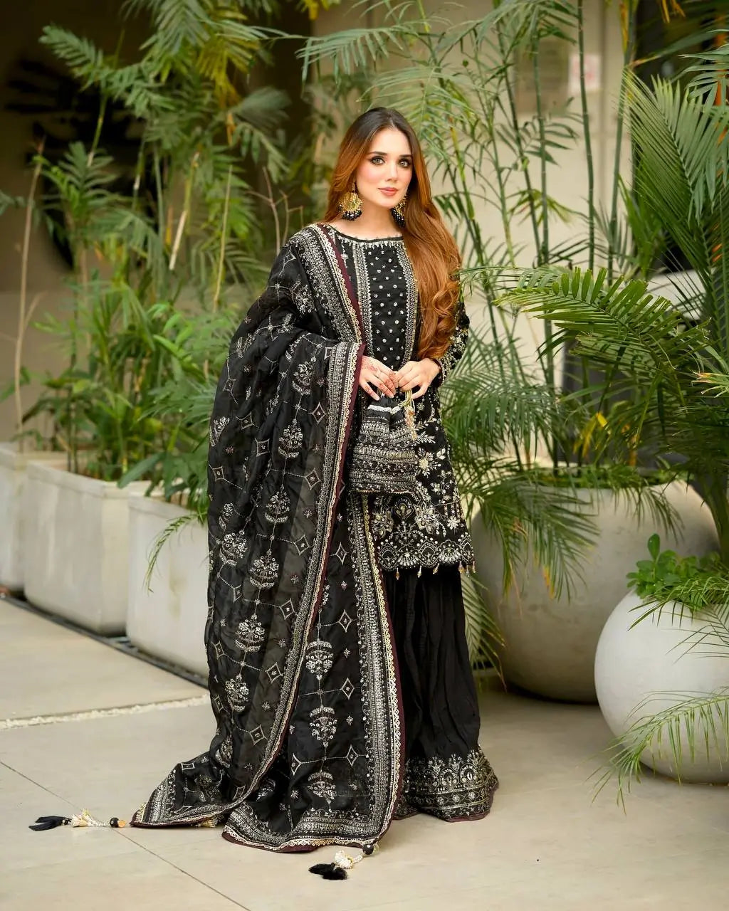 Embroidered Faux Georgette Sharara Set with Dupatta