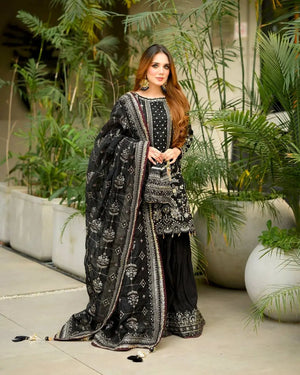 Embroidered Faux Georgette Sharara Set with Dupatta