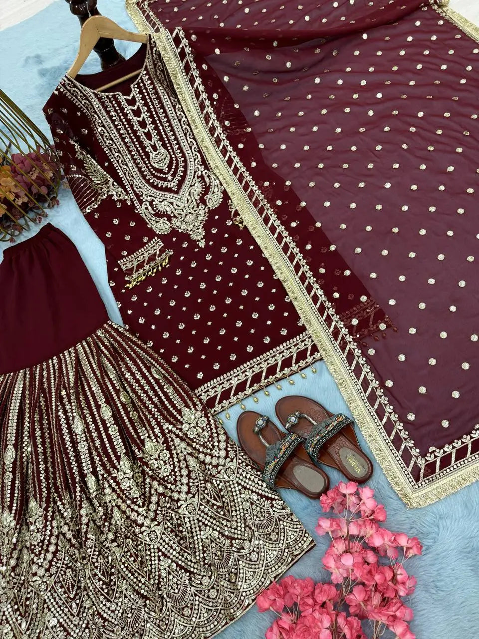 Embroidered Faux Georgette Sharara Set with Dupatta