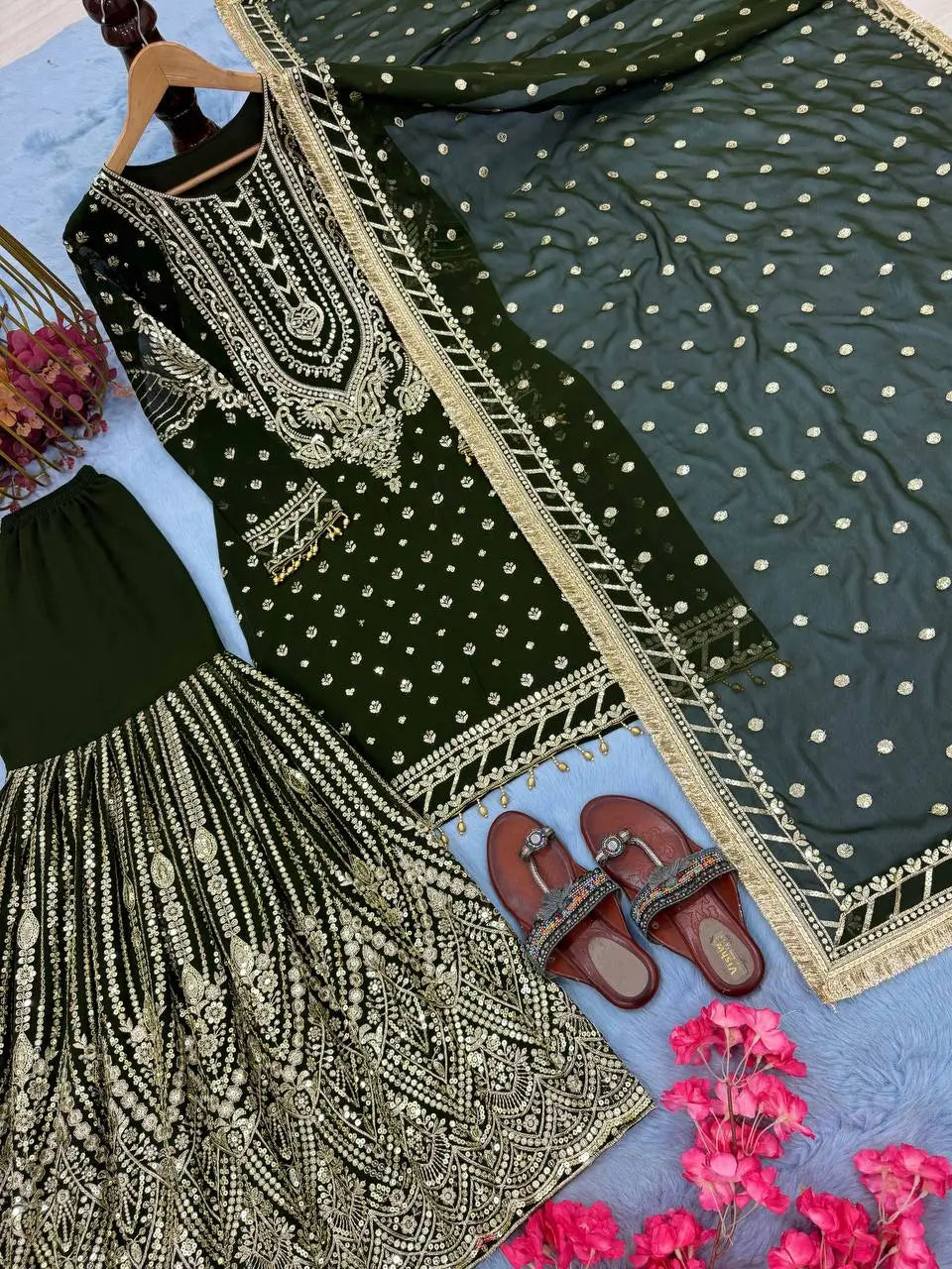 Embroidered Faux Georgette Sharara Set with Dupatta