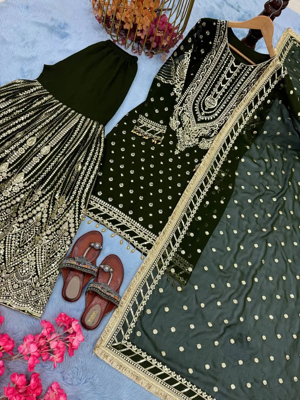 Embroidered Faux Georgette Sharara Set with Dupatta