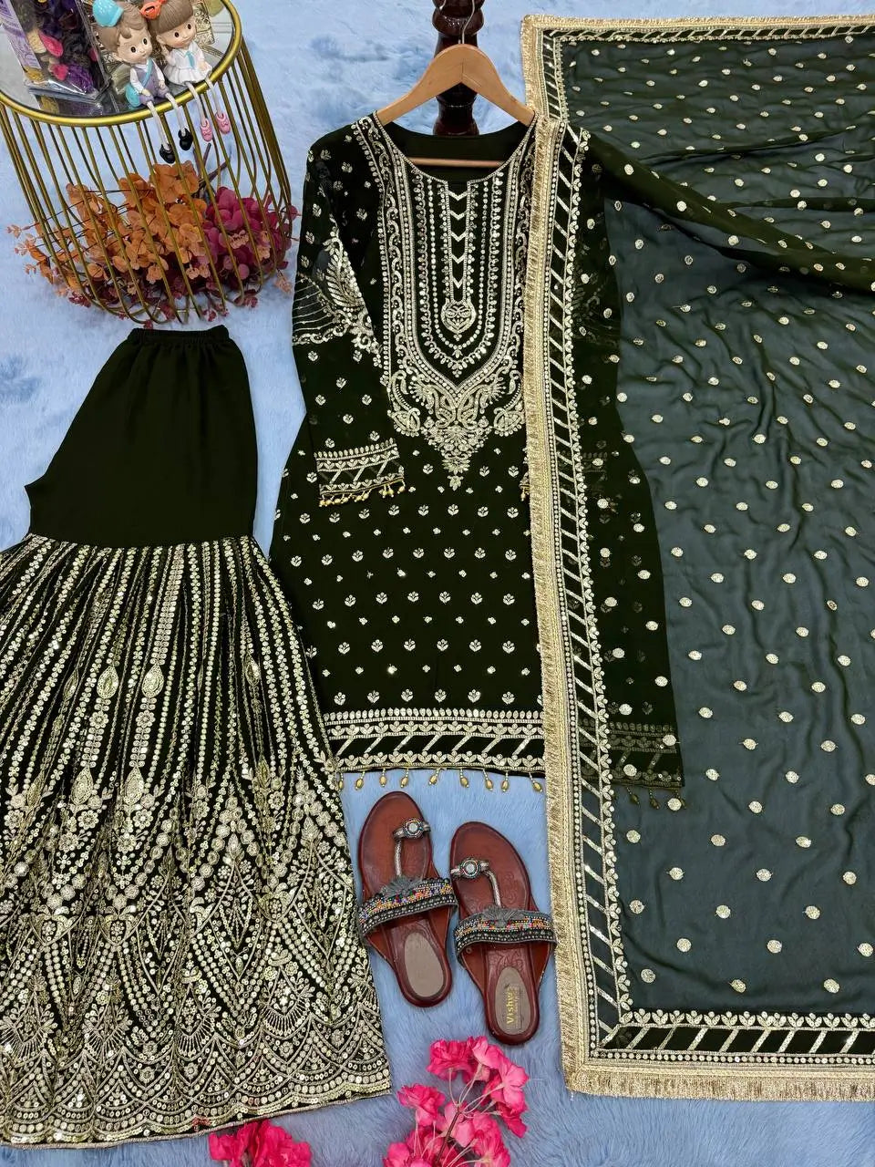 Embroidered Faux Georgette Sharara Set with Dupatta