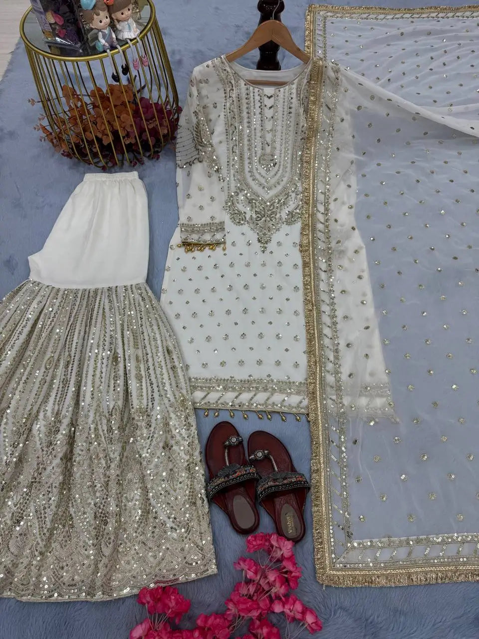 Embroidered Faux Georgette Sharara Set with Dupatta