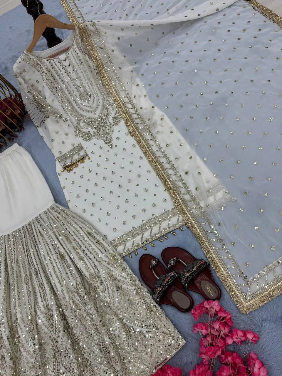 Embroidered Faux Georgette Sharara Set with Dupatta