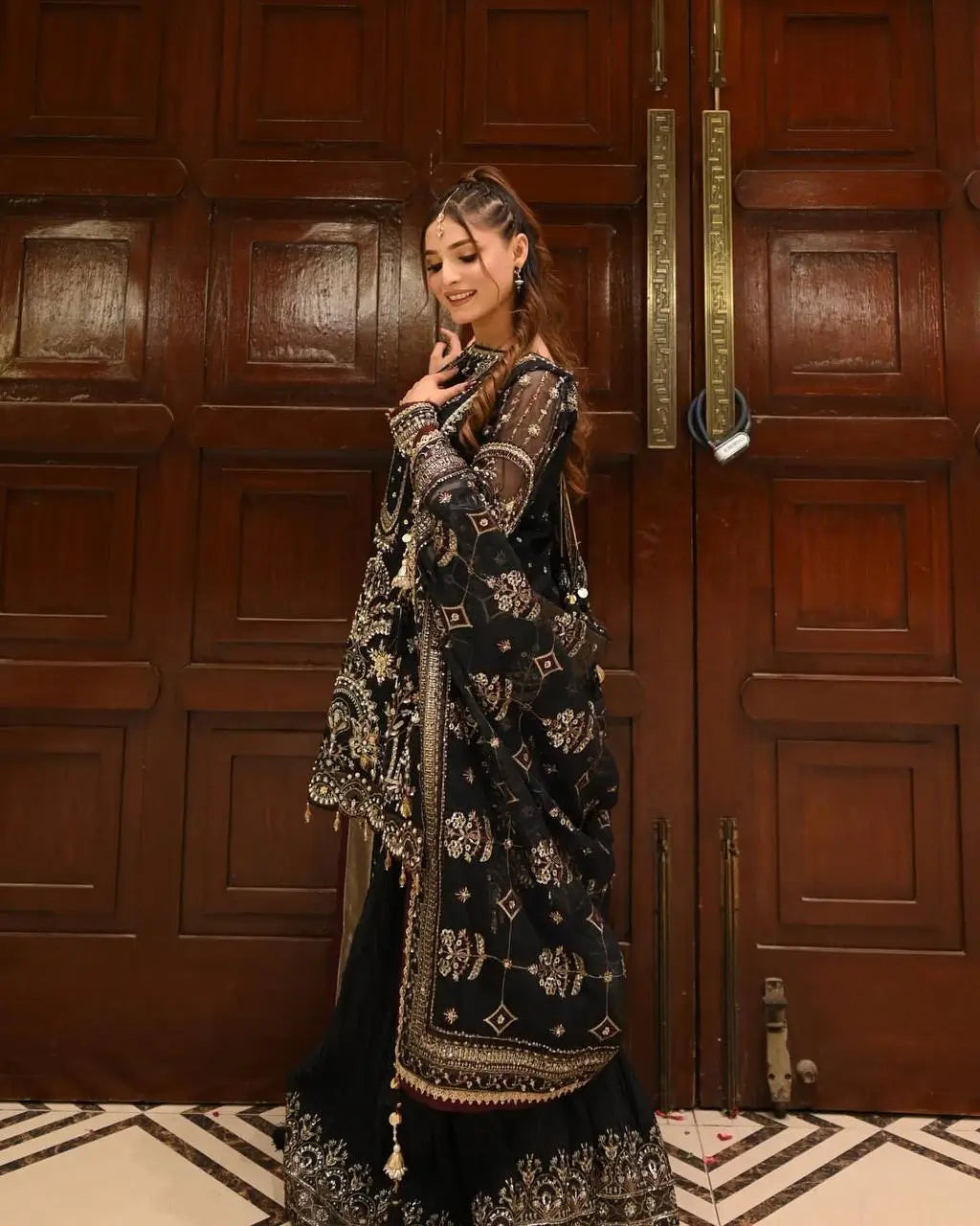 Embroidered Faux Georgette Sharara Set with Dupatta