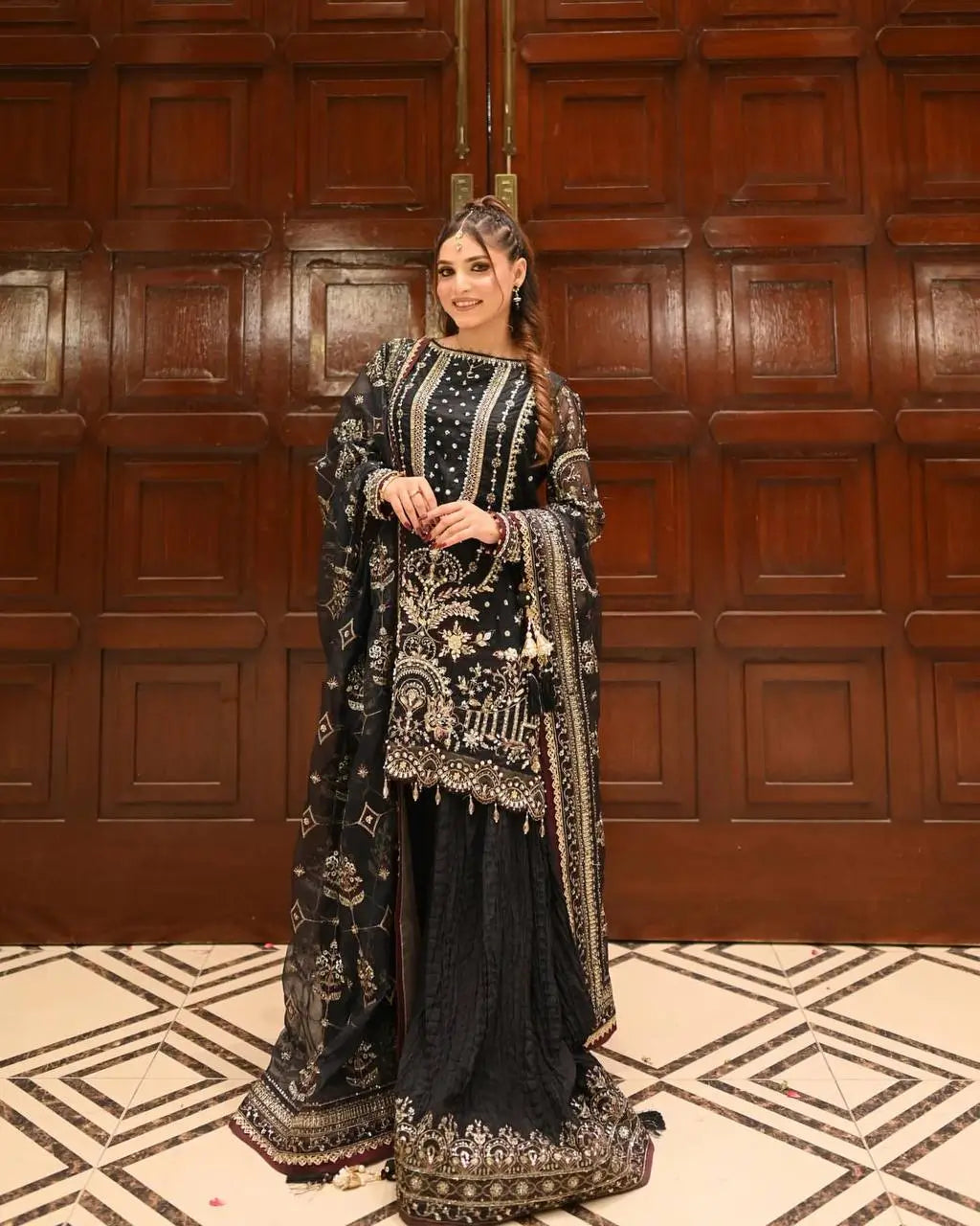 Embroidered Faux Georgette Sharara Set with Dupatta