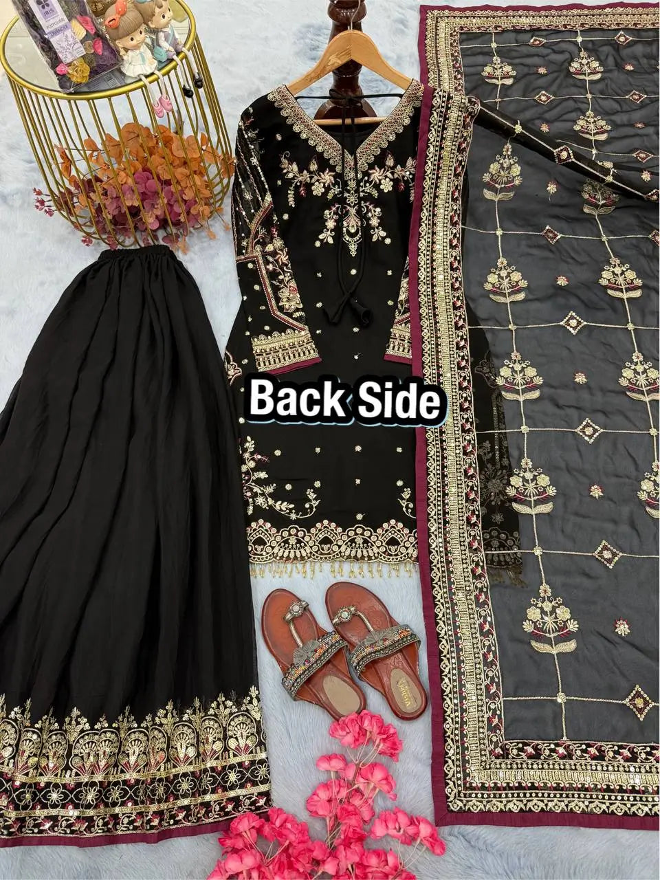 Embroidered Faux Georgette Sharara Set with Dupatta