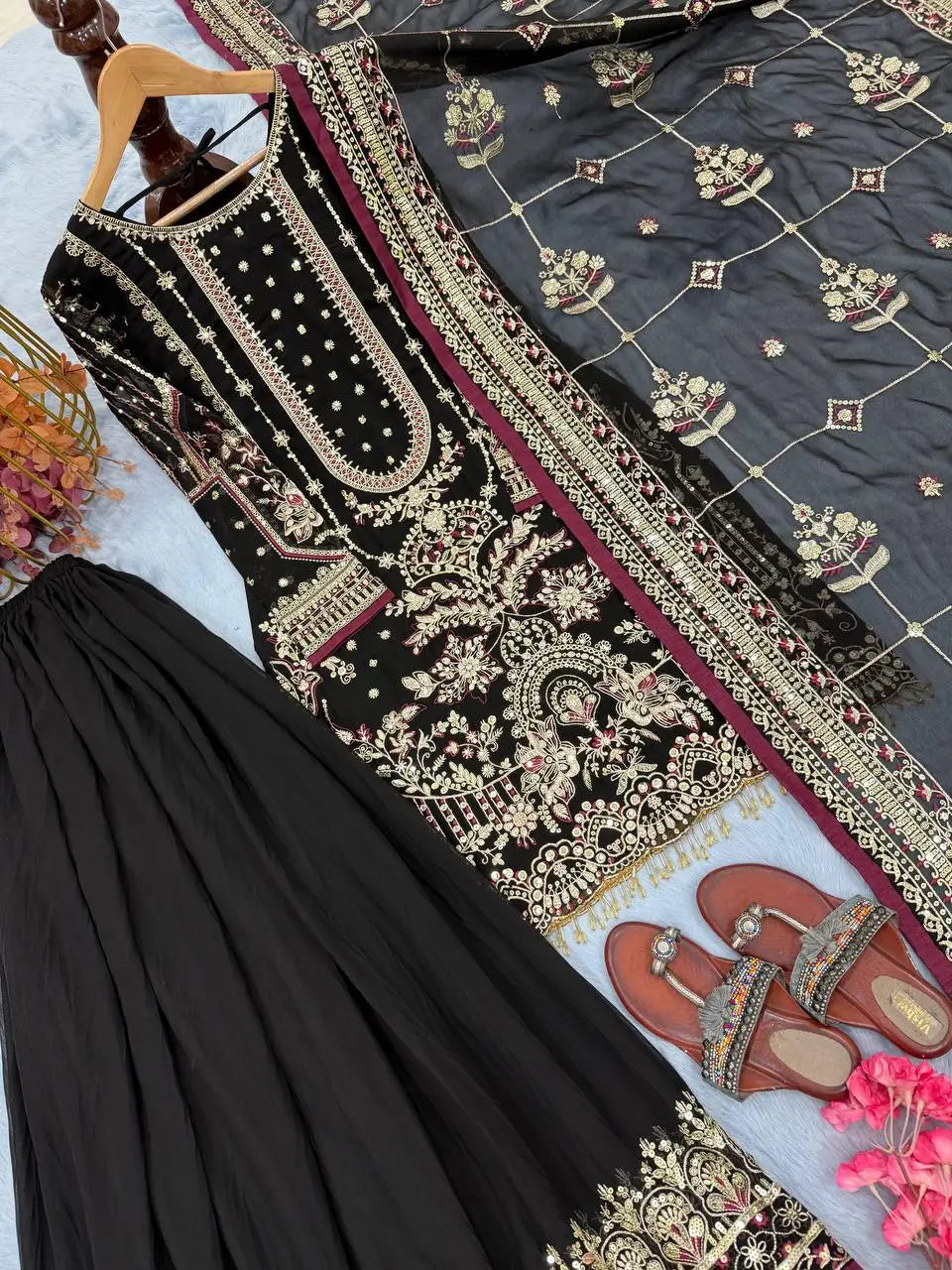 Embroidered Faux Georgette Sharara Set with Dupatta