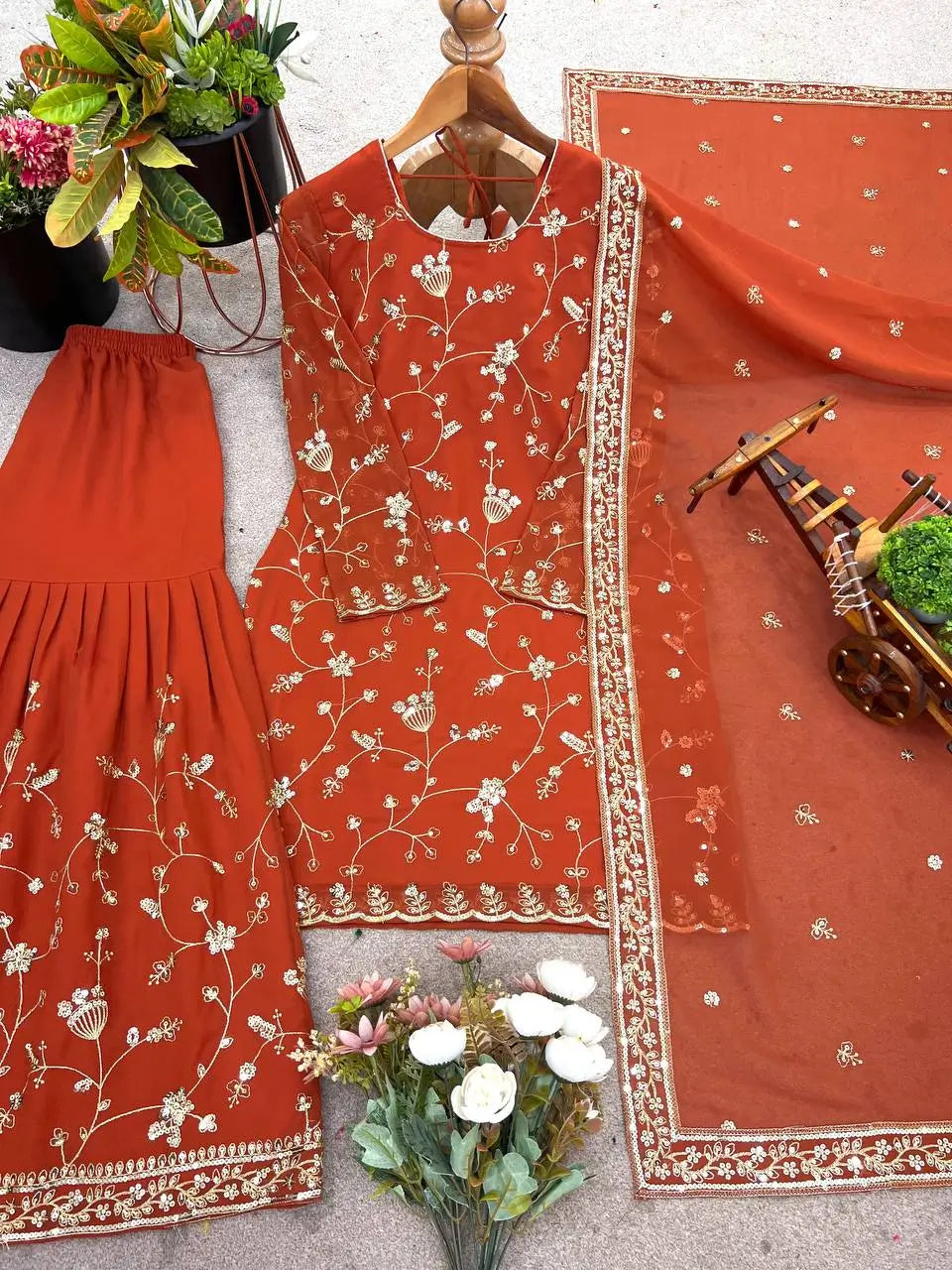 Embroidered Faux Georgette Sharara Set with Dupatta