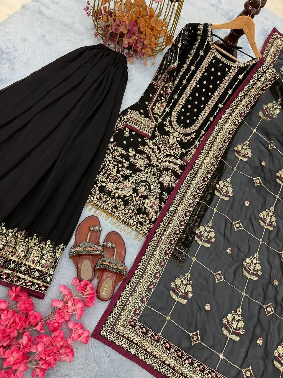 Embroidered Faux Georgette Sharara Set with Dupatta