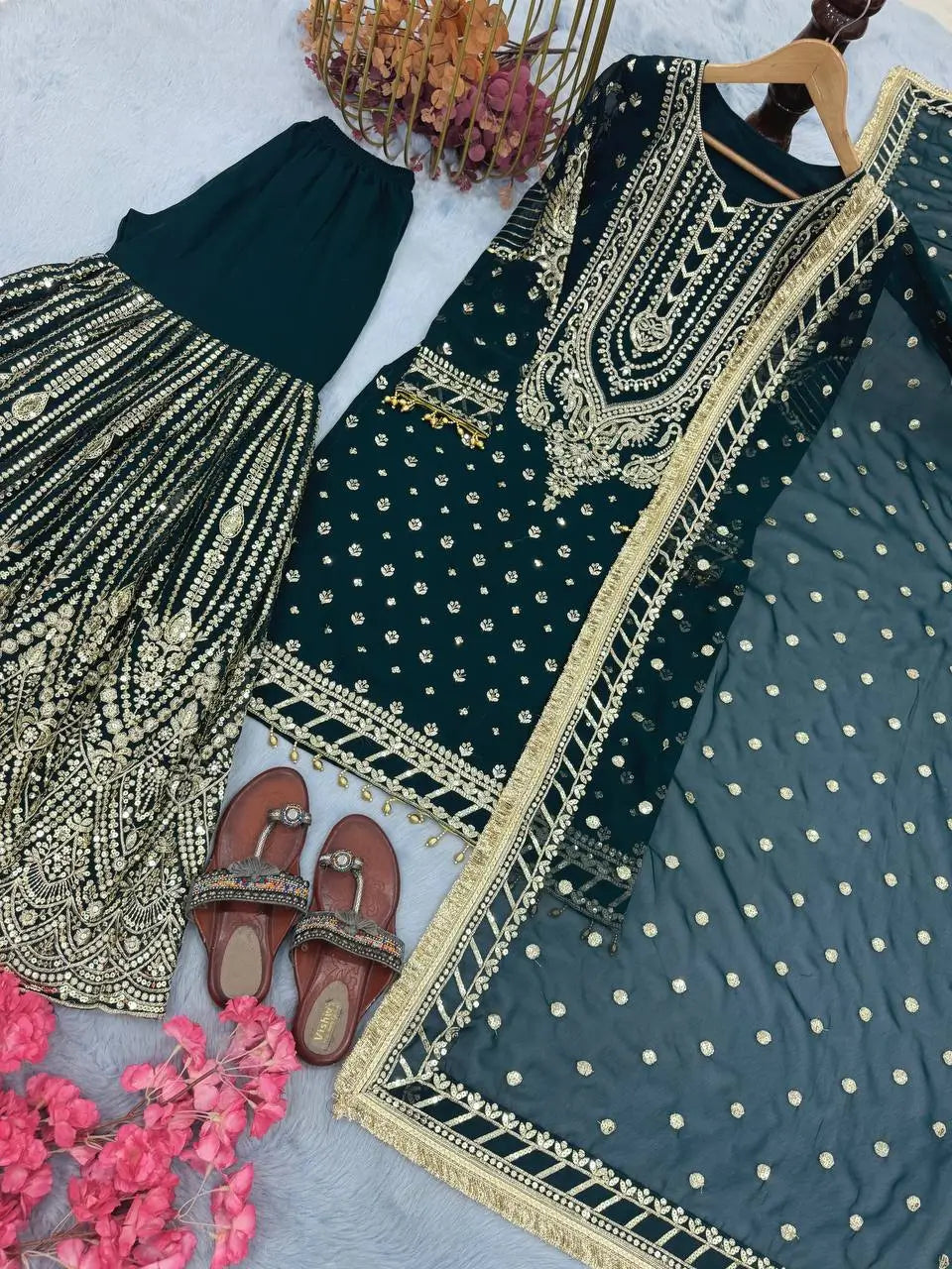 Embroidered Faux Georgette Sharara Set with Dupatta