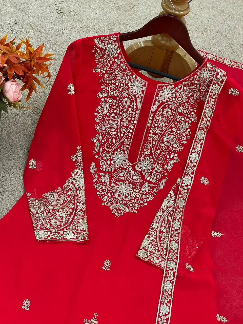 Embroidered Faux Georgette Sharara Set with Dupatta