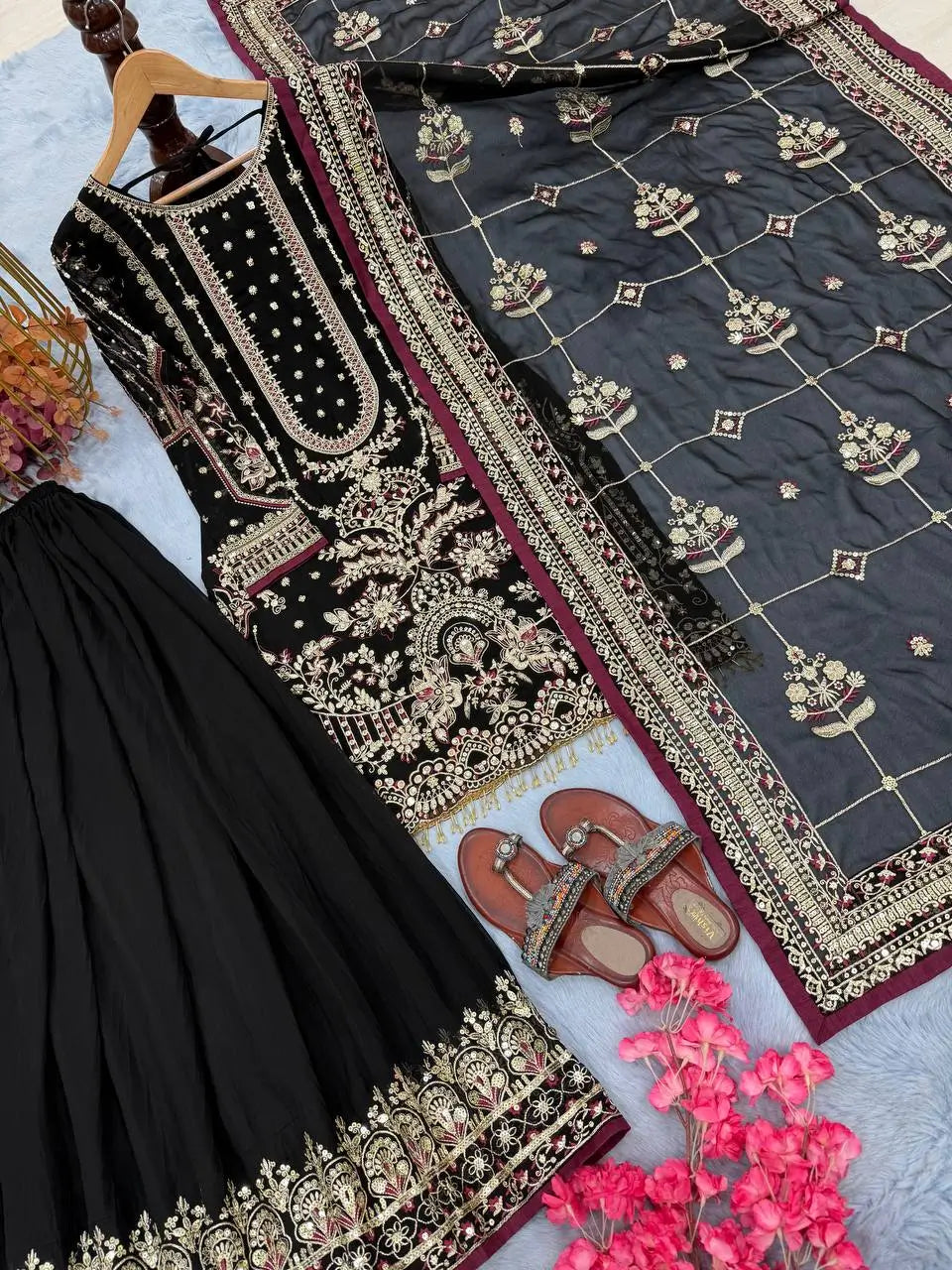 Embroidered Faux Georgette Sharara Set with Dupatta