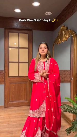 Embroidered Faux Georgette Sharara Set with Dupatta